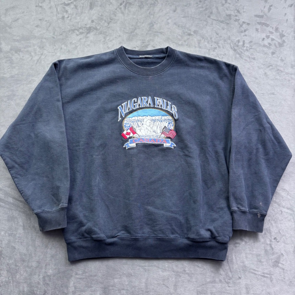 Brandy Melville Niagara Falls Canada Embroidered Sweatshirt Navy Blue Oversized
